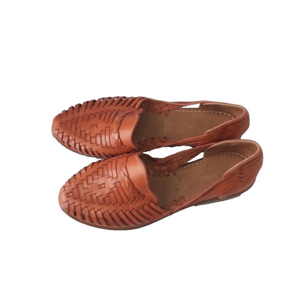 Macarena Collection Women’s Brown Leather Huarache Flats Woven Slip On  Size 8 - Picture 6 of 13